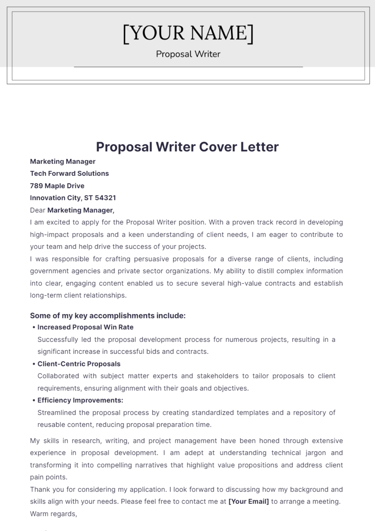 Proposal Writer Cover Letter - Edit Online & Download