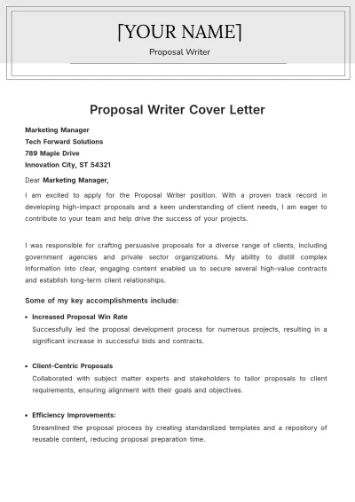 Free Proposal Writer Cover Letter to Edit Online