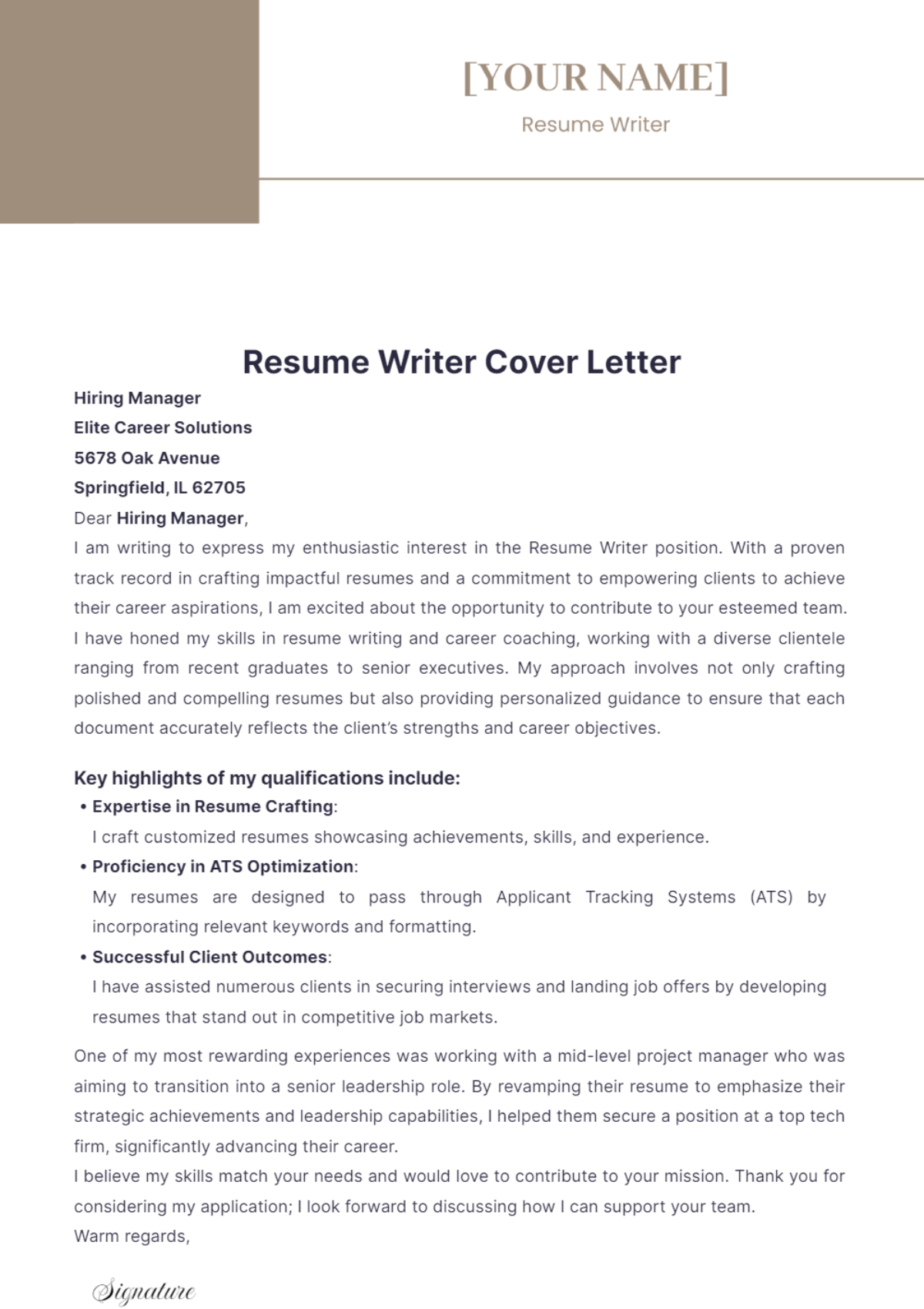 Resume Writer Cover Letter - Edit Online & Download