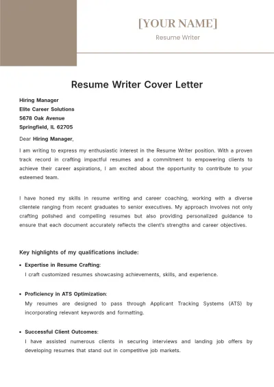 Free Resume Writer Cover Letter to Edit Online