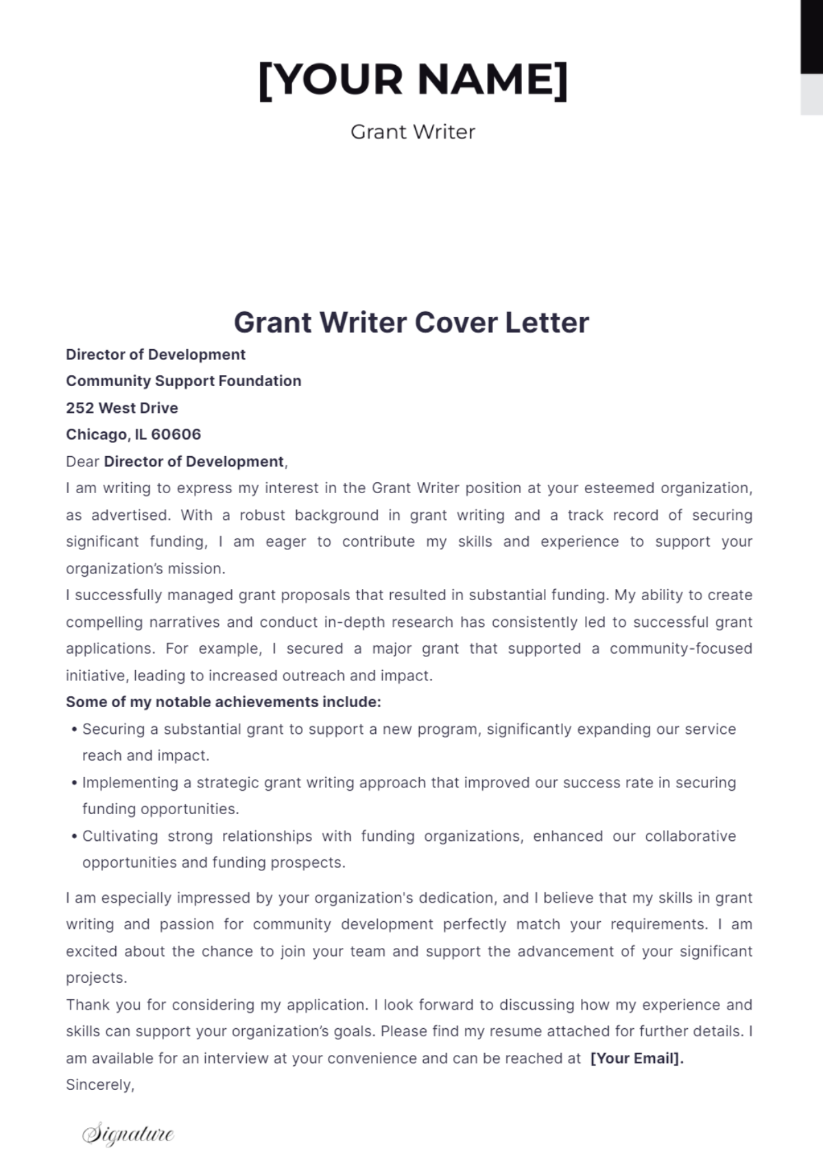 Grant Writer Cover Letter - Edit Online & Download