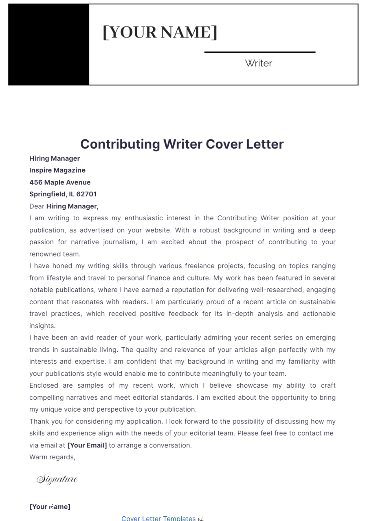 Contributing Writer Cover Letter - Edit Online & Download