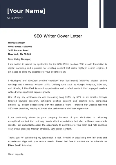 Free SEO Writer Cover Letter to Edit Online