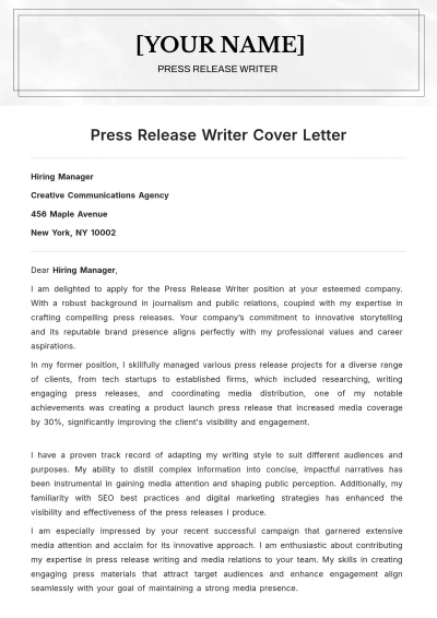 Free Press Release Writer Cover Letter to Edit Online