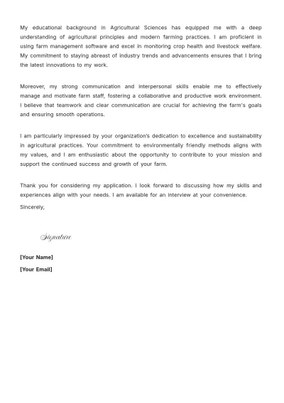 Free Farm Supervisor Cover Letter to Edit Online