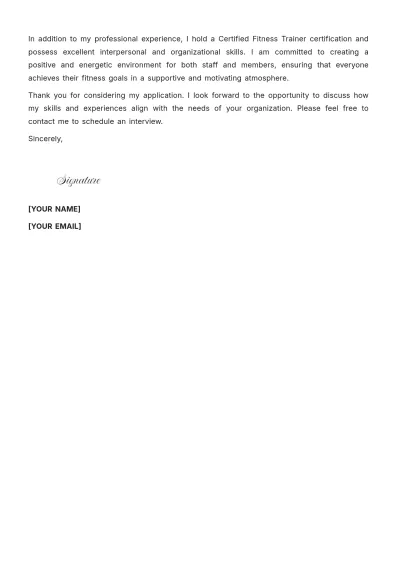 Free Gym Supervisor Cover Letter to Edit Online