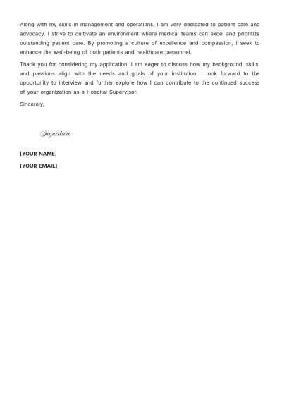 Free Hospital Supervisor Cover Letter to Edit Online