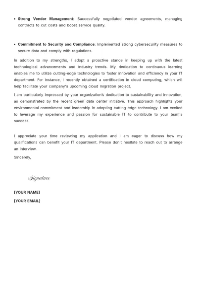 Free IT Supervisor Cover Letter to Edit Online
