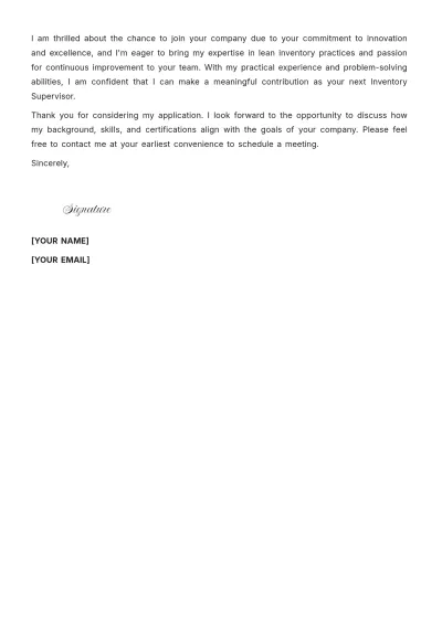 Free Inventory Supervisor Cover Letter to Edit Online
