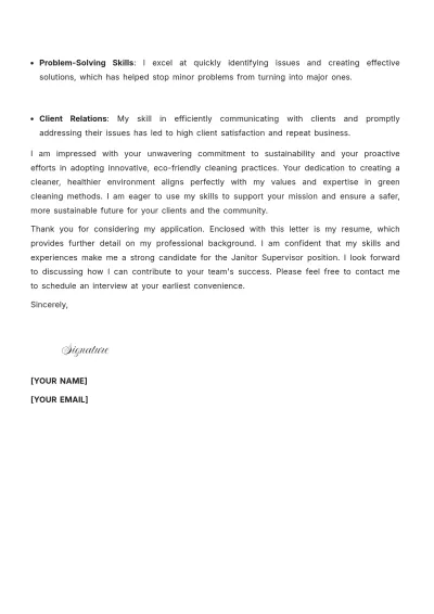 Free Janitor Supervisor Cover Letter to Edit Online