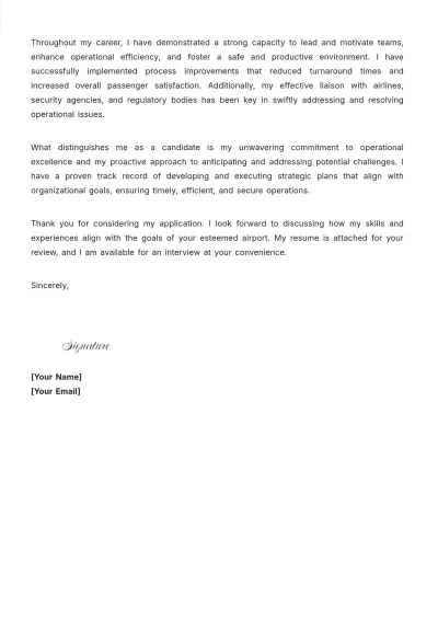 Free Airport Supervisor Cover Letter to Edit Online