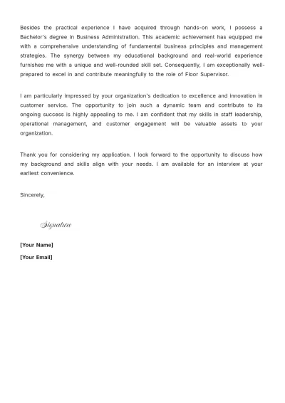 Free Floor Supervisor Cover Letter to Edit Online