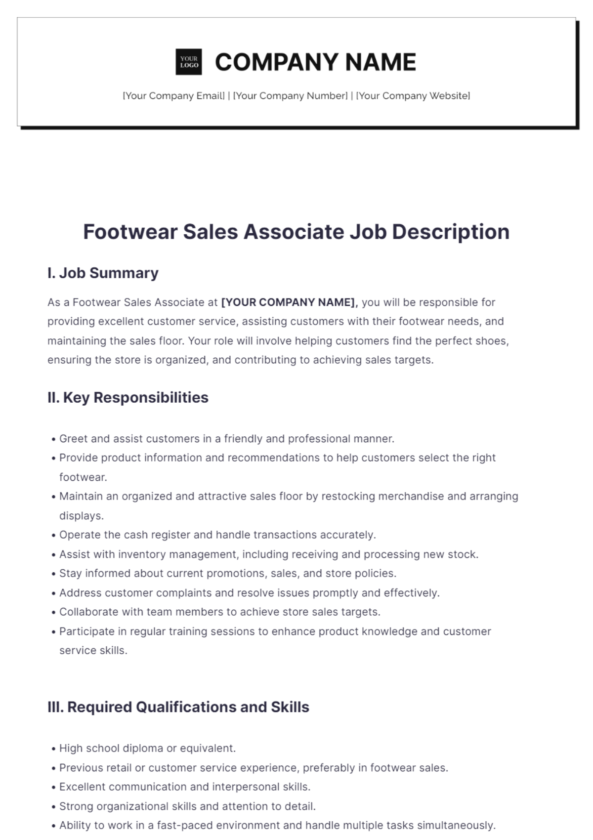 Footwear Sales Associate Job Description