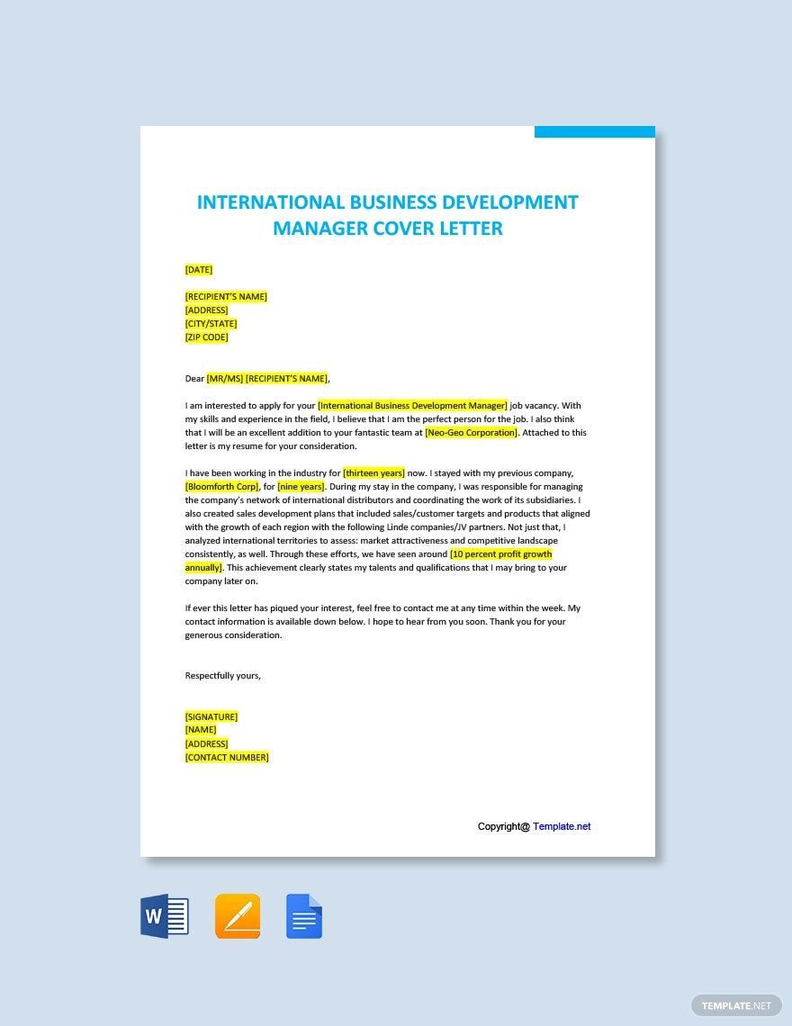 International Business Development Manager Cover Letter