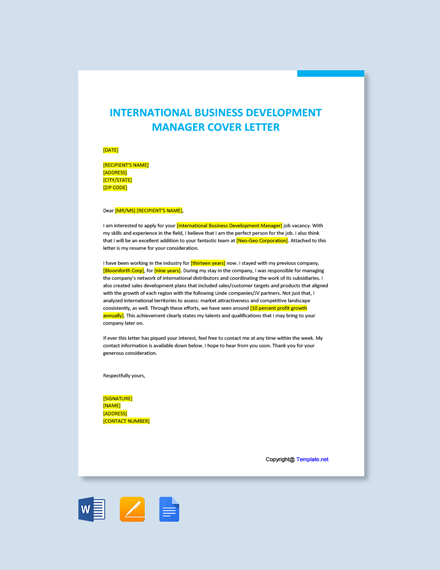 International Business Development Manager Cover Letter Template Google Docs Word Template Net