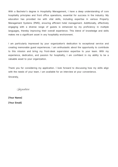 Free Front Desk Supervisor Cover Letter to Edit Online