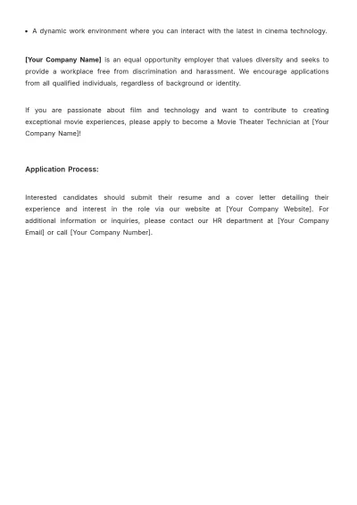 Free Aesthetic Movie Theater Tech Job Description Template to Edit Online