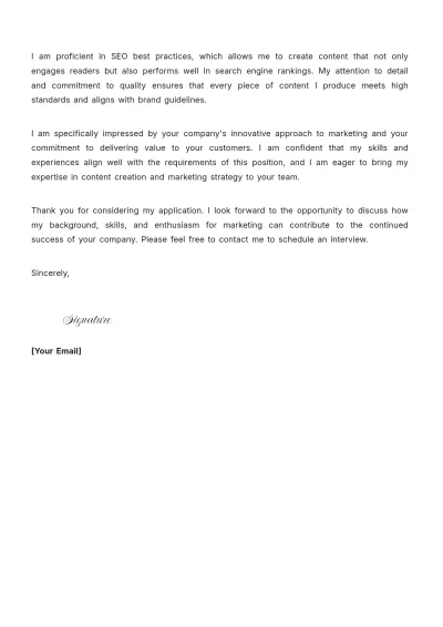 Free Marketing Writer Cover Letter to Edit Online