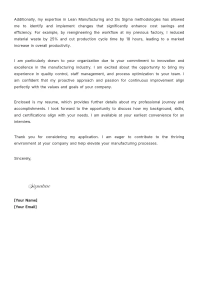 Free Factory Supervisor Cover Letter to Edit Online
