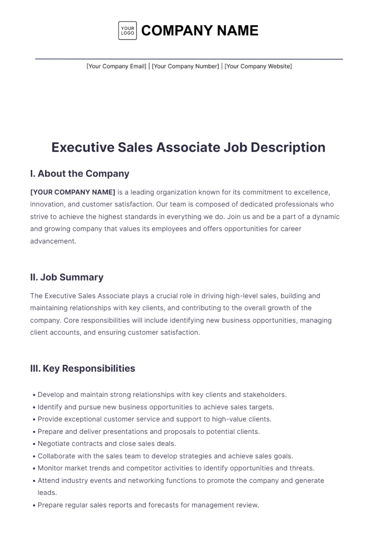 Executive Sales Associate Job Description