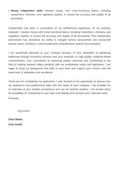 Free Medical Writer Cover Letter to Edit Online