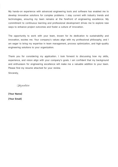 Free Engineering Supervisor Cover Letter to Edit Online