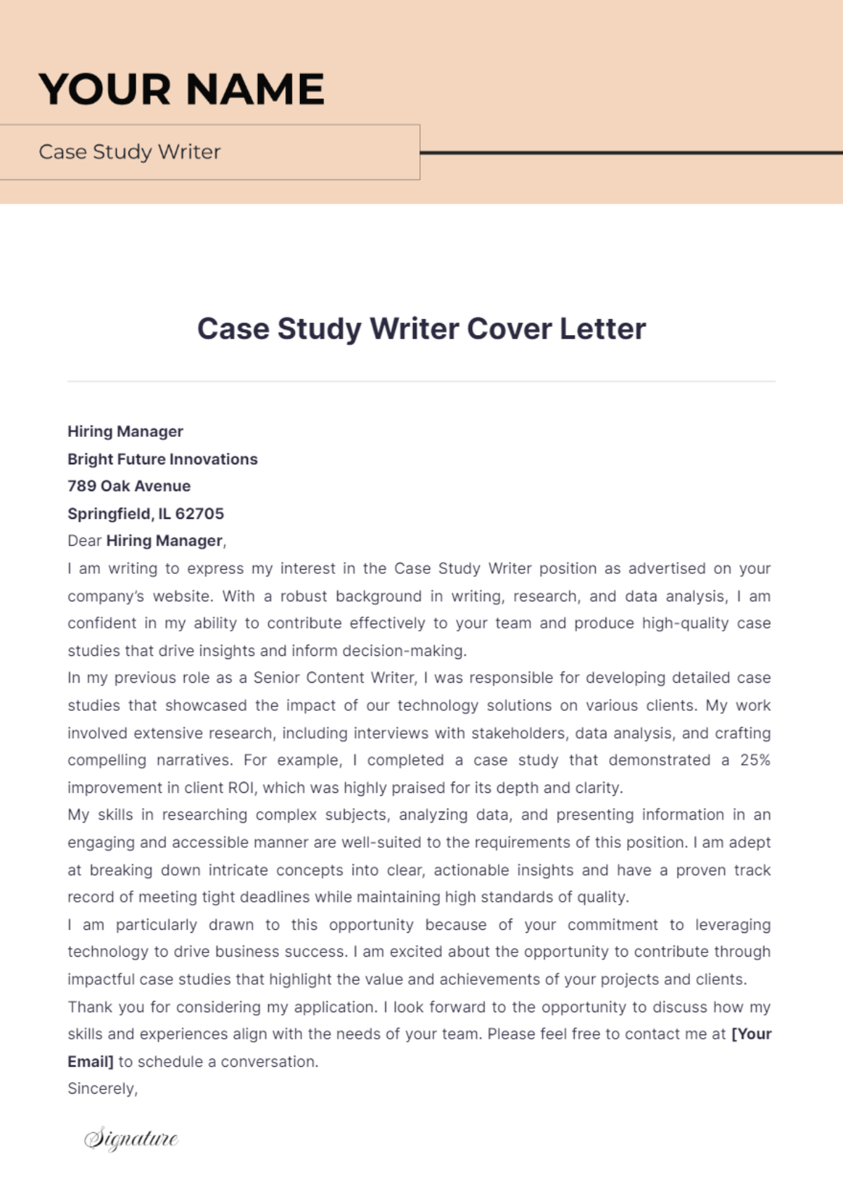 Case Study Writer Cover Letter - Edit Online & Download