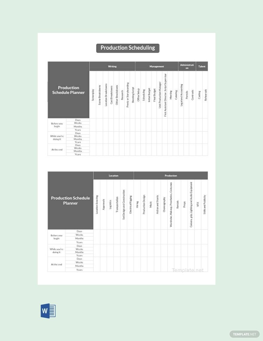 Sample Production Schedule Template