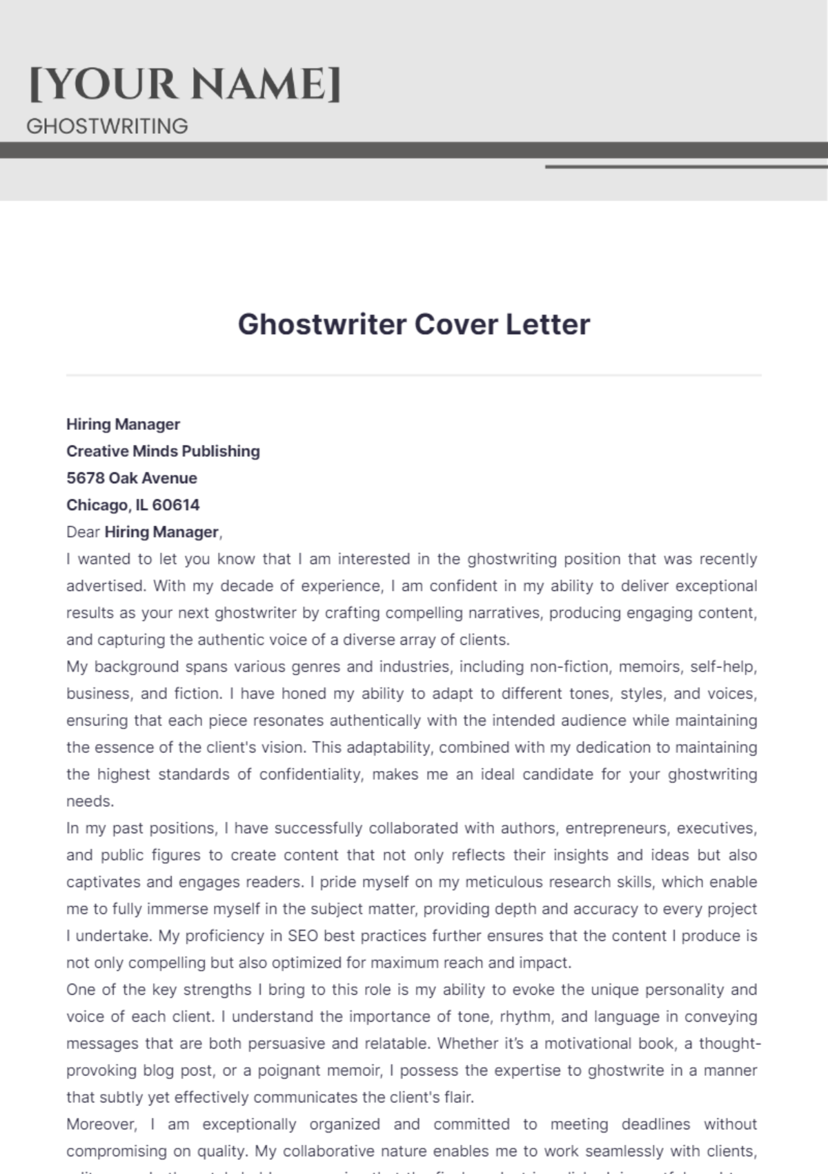 Ghostwriter Cover Letter - Edit Online & Download