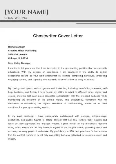 Free Ghostwriter Cover Letter to Edit Online