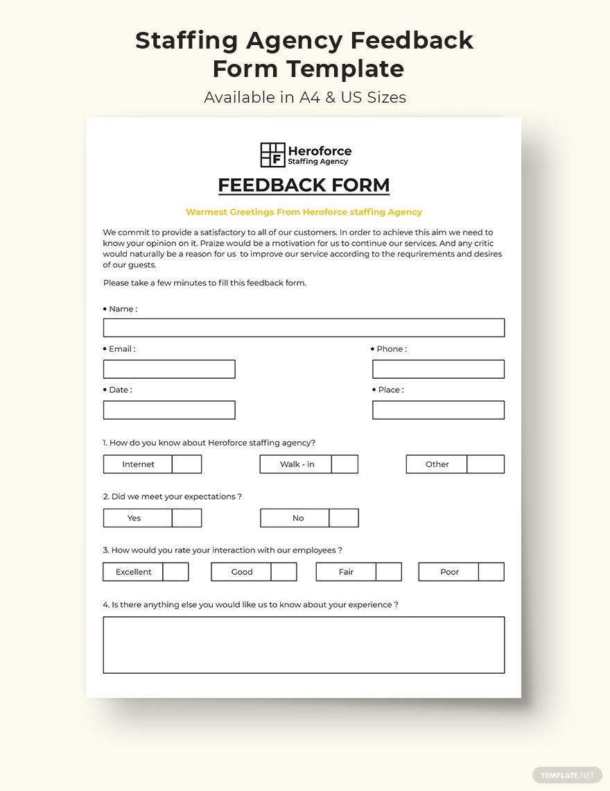 Staffing Agency Feedback Form Template