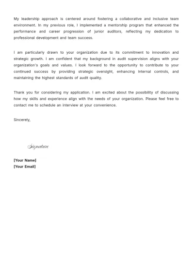 Free Audit Supervisor Cover Letter to Edit Online