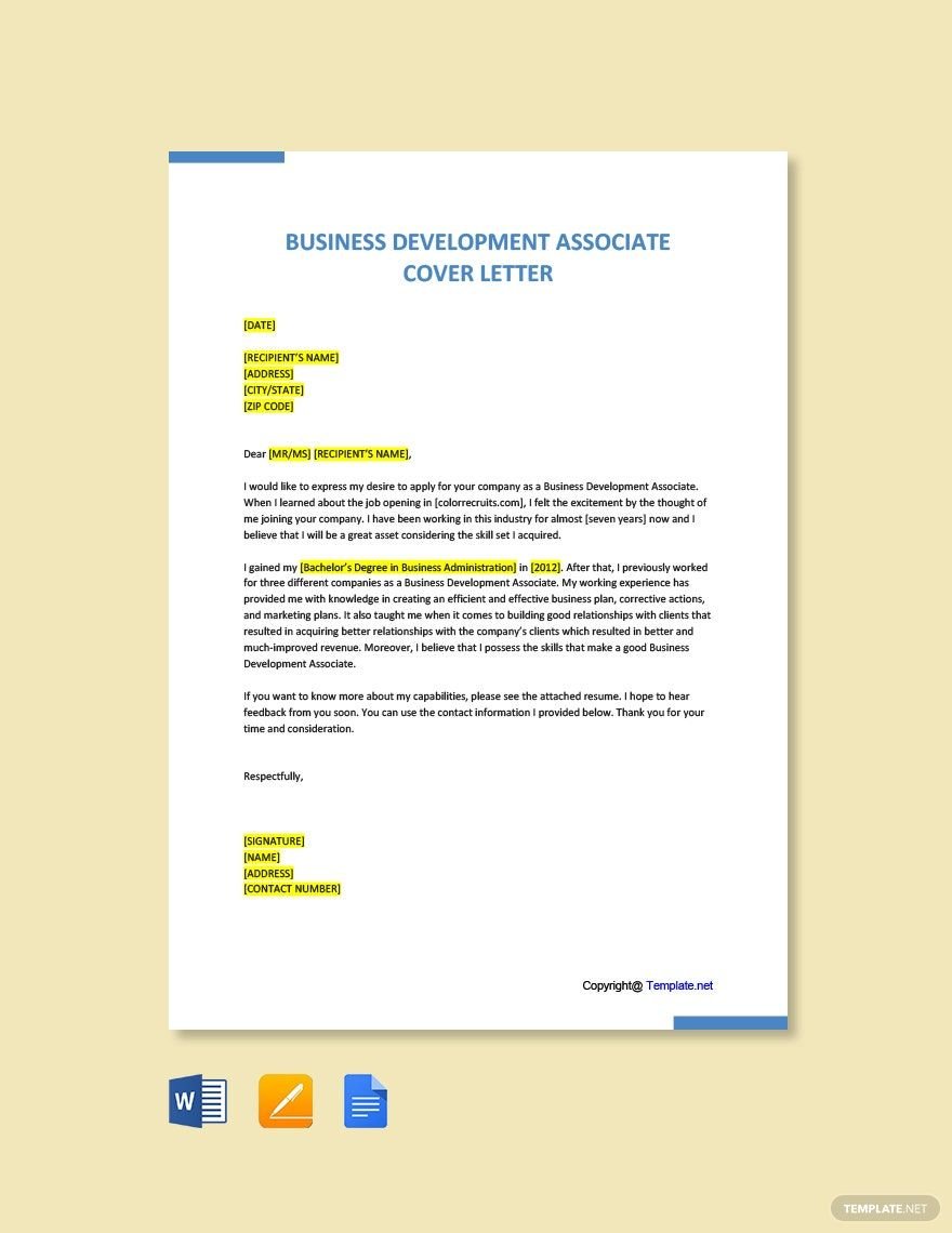 Business Development Associate Cover Letter Template