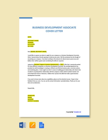 Business Development Associate Cover Letter Template Free Pdf Google Docs Word Template Net