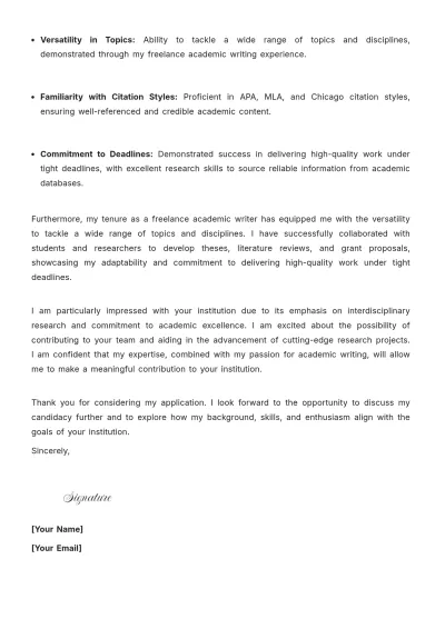 Free Academic Writer Cover Letter to Edit Online