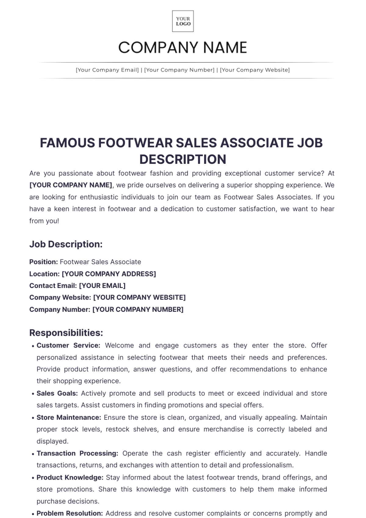 Famous Footwear Sales Associate Job Description