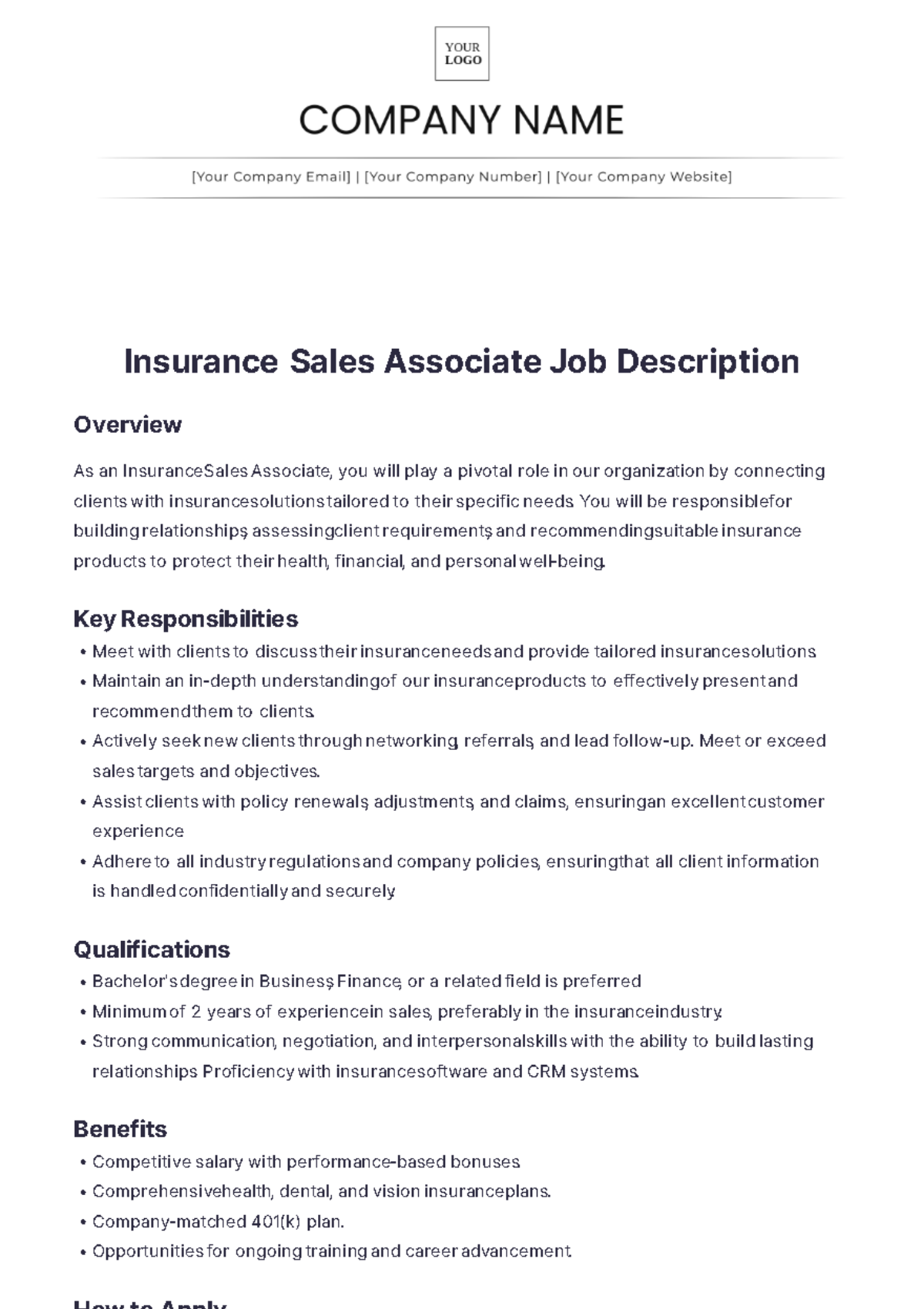 Insurance Sales Associate Job Description - Edit Online & Download