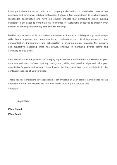 Free Construction Supervisor Cover Letter to Edit Online