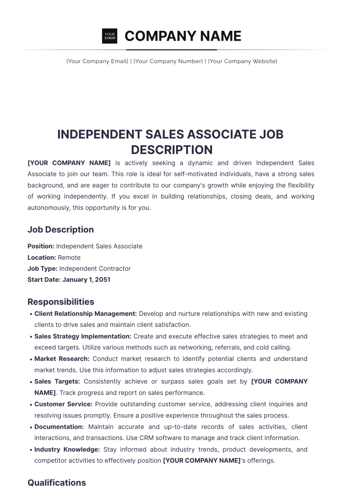 Independent Sales Associate Job Description