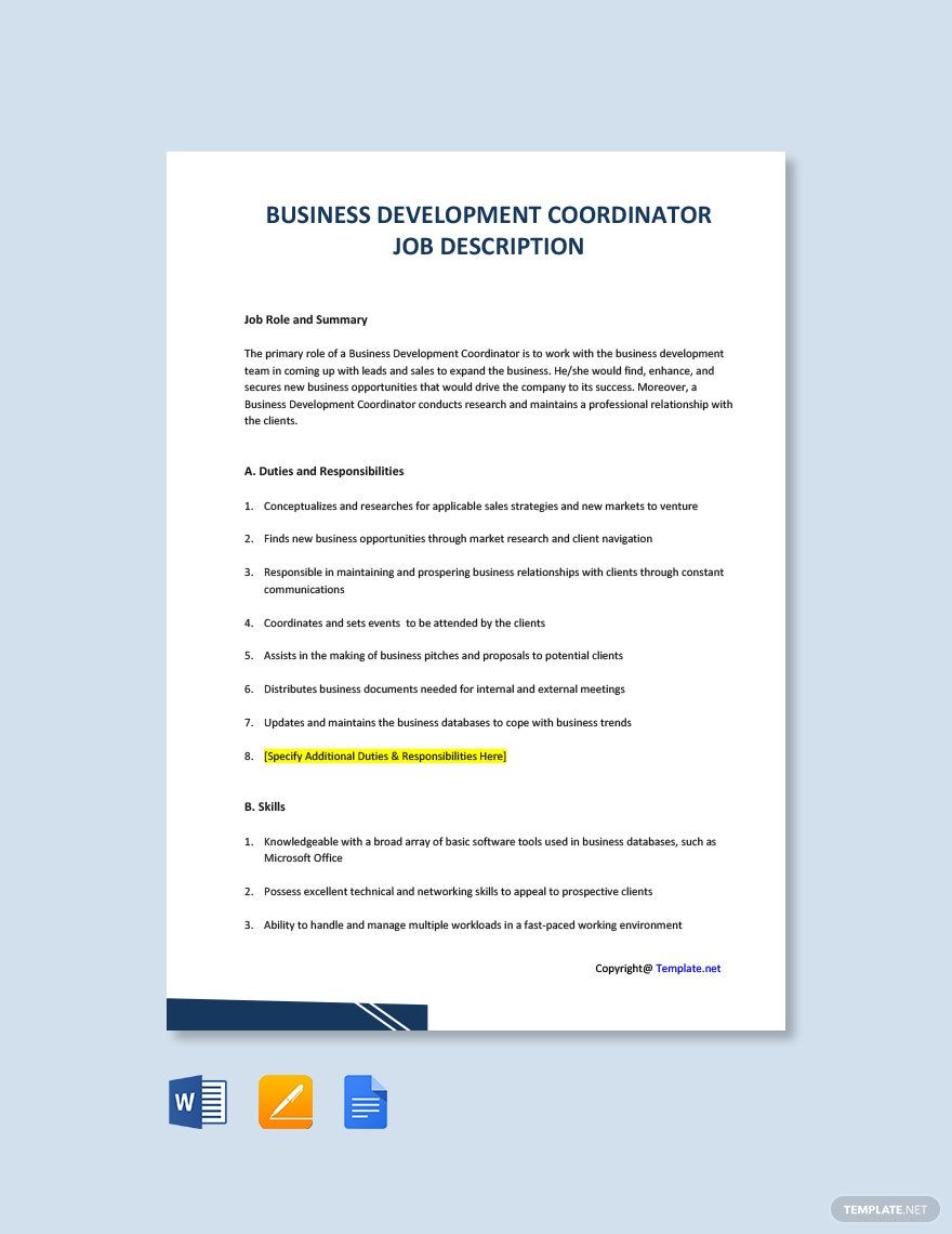 Business Development Job Description Template 10 Free Word PDF 