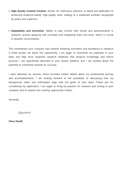 Free Research Writer Cover Letter to Edit Online