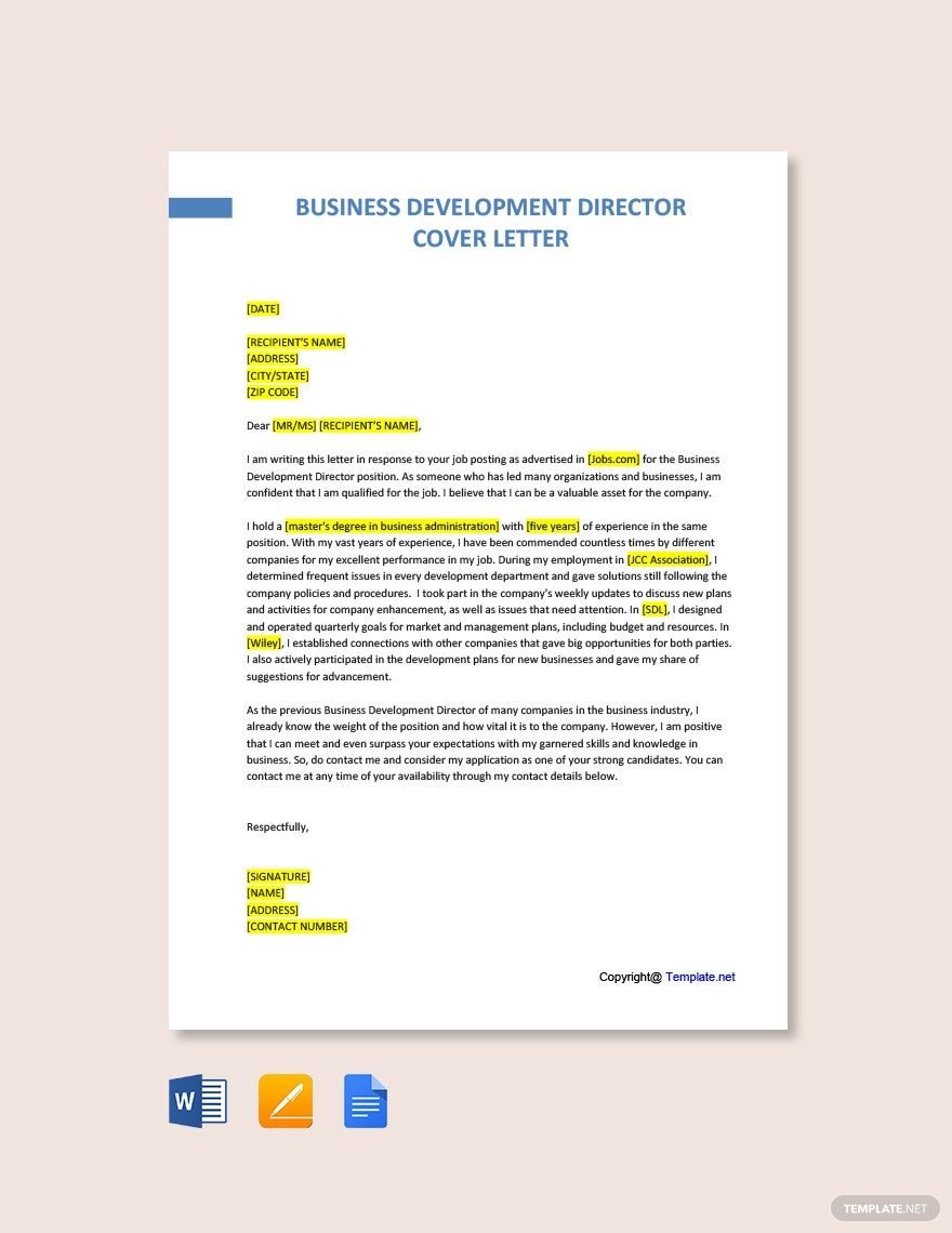Business Development Director Cover Letter Template