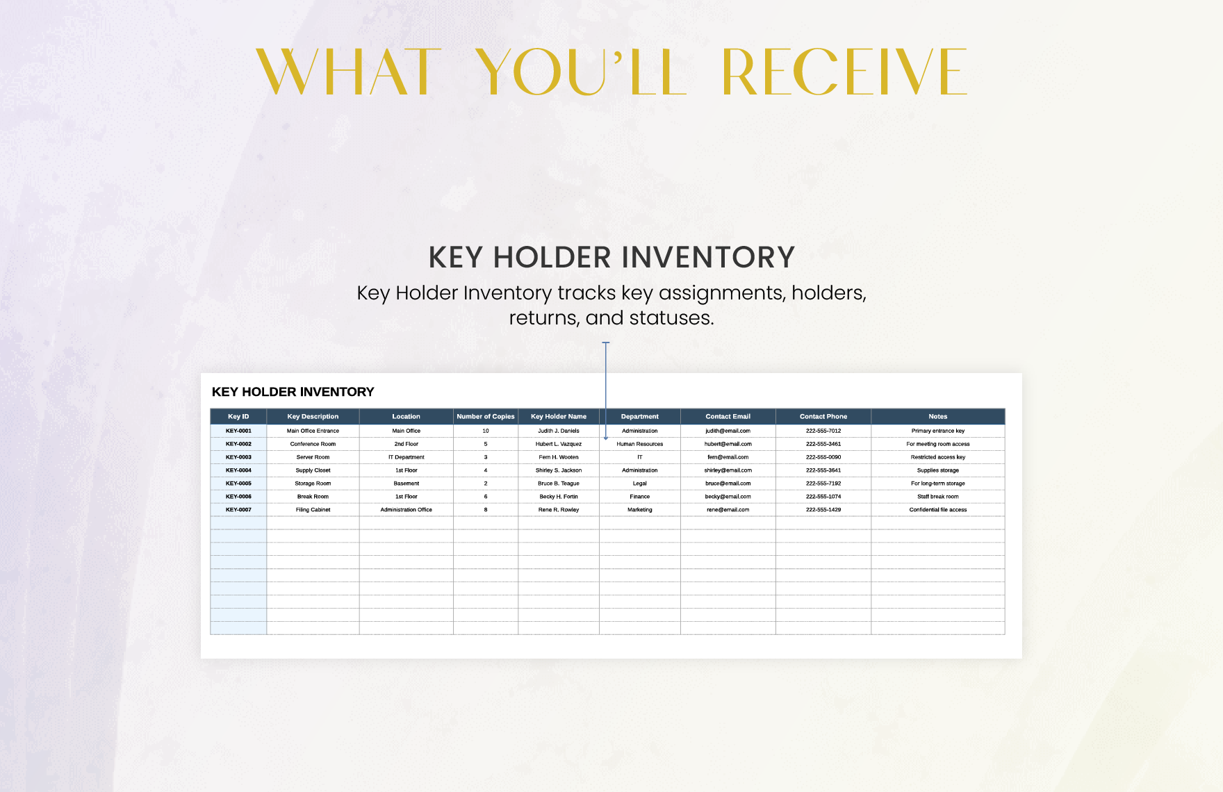 Administration Office Key Distribution Log Template