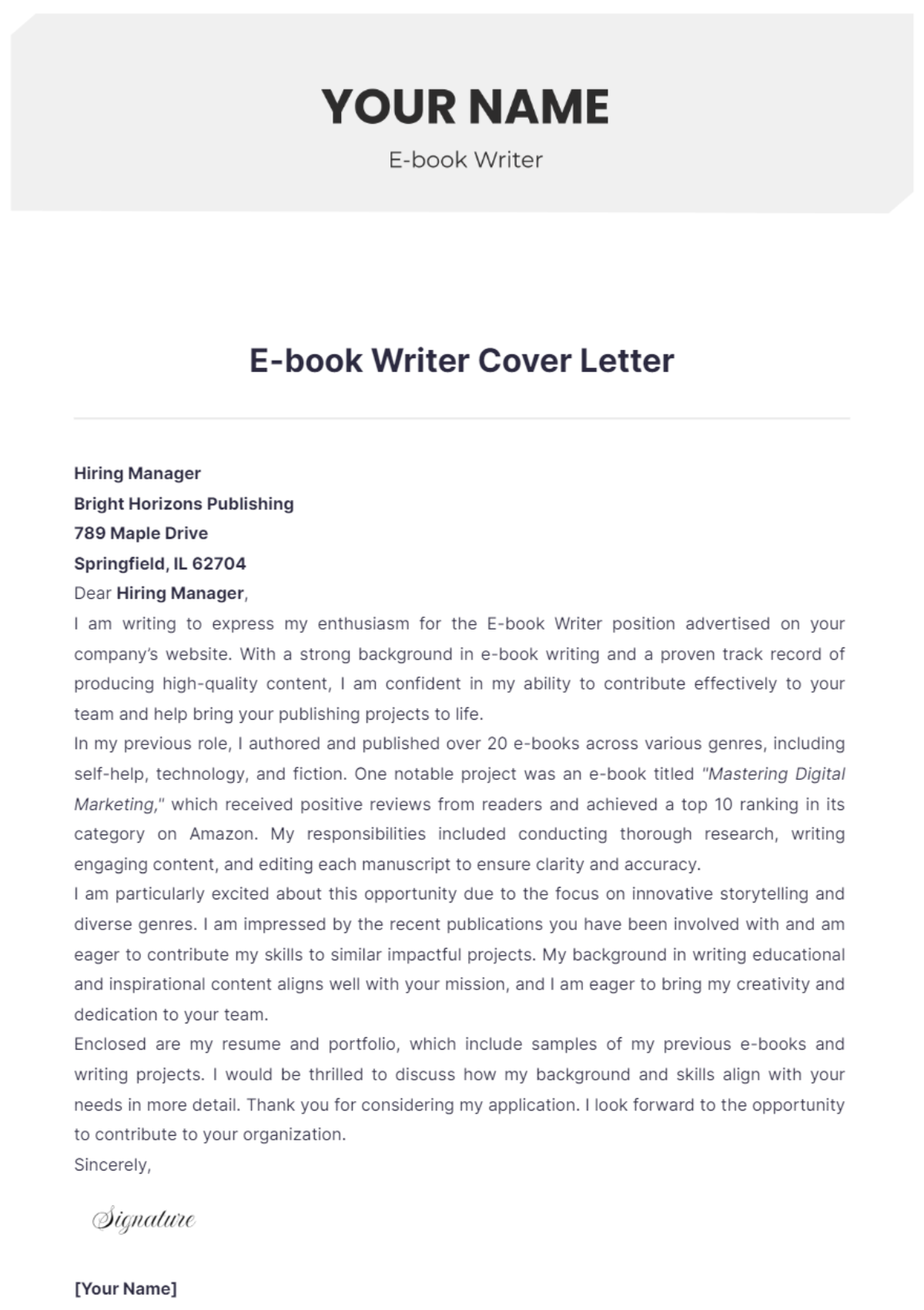 E-book Writer Cover Letter - Edit Online & Download