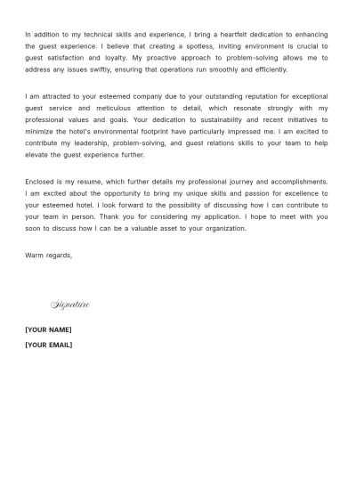 Free Hotel Housekeeping Supervisor Cover Letter to Edit Online