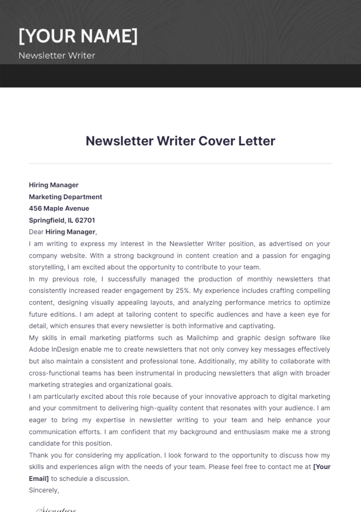 Newsletter Writer Cover Letter - Edit Online & Download