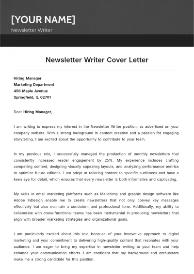 Free Newsletter Writer Cover Letter Template & AI Newsletter Maker