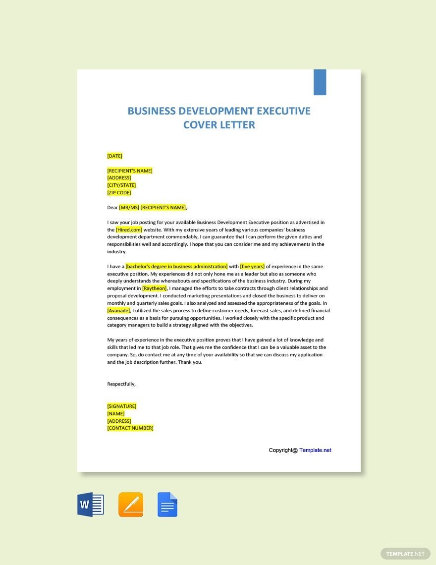 Business Development Executive Cover Letter