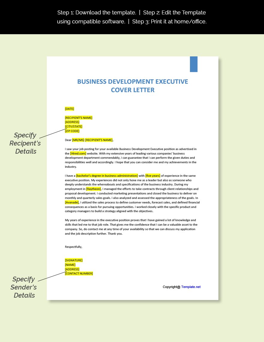 Business Development Executive Cover Letter Template