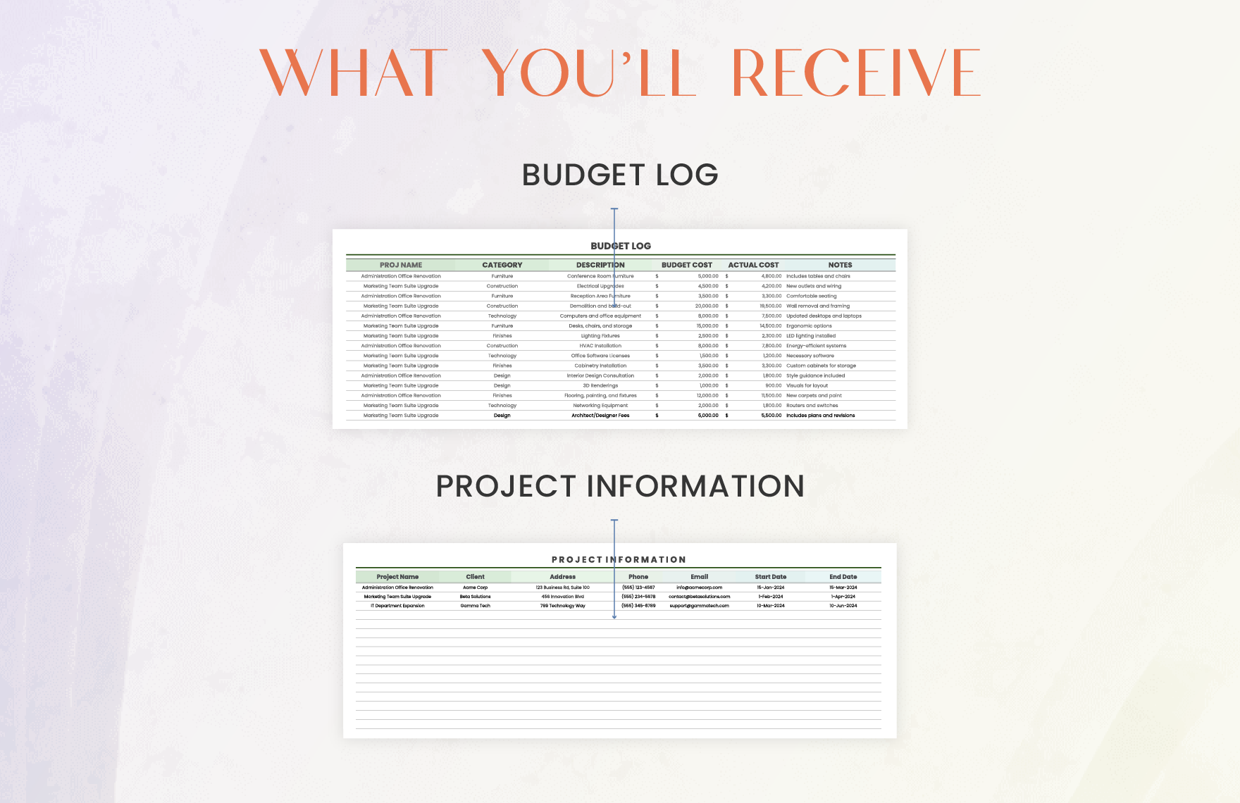 Administration Office Renovation Budget Planner Template